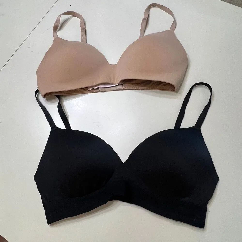 Lot of 2 PINK Victoria's Secret Women's Padded Seamless Bra Beige Black Size 34D